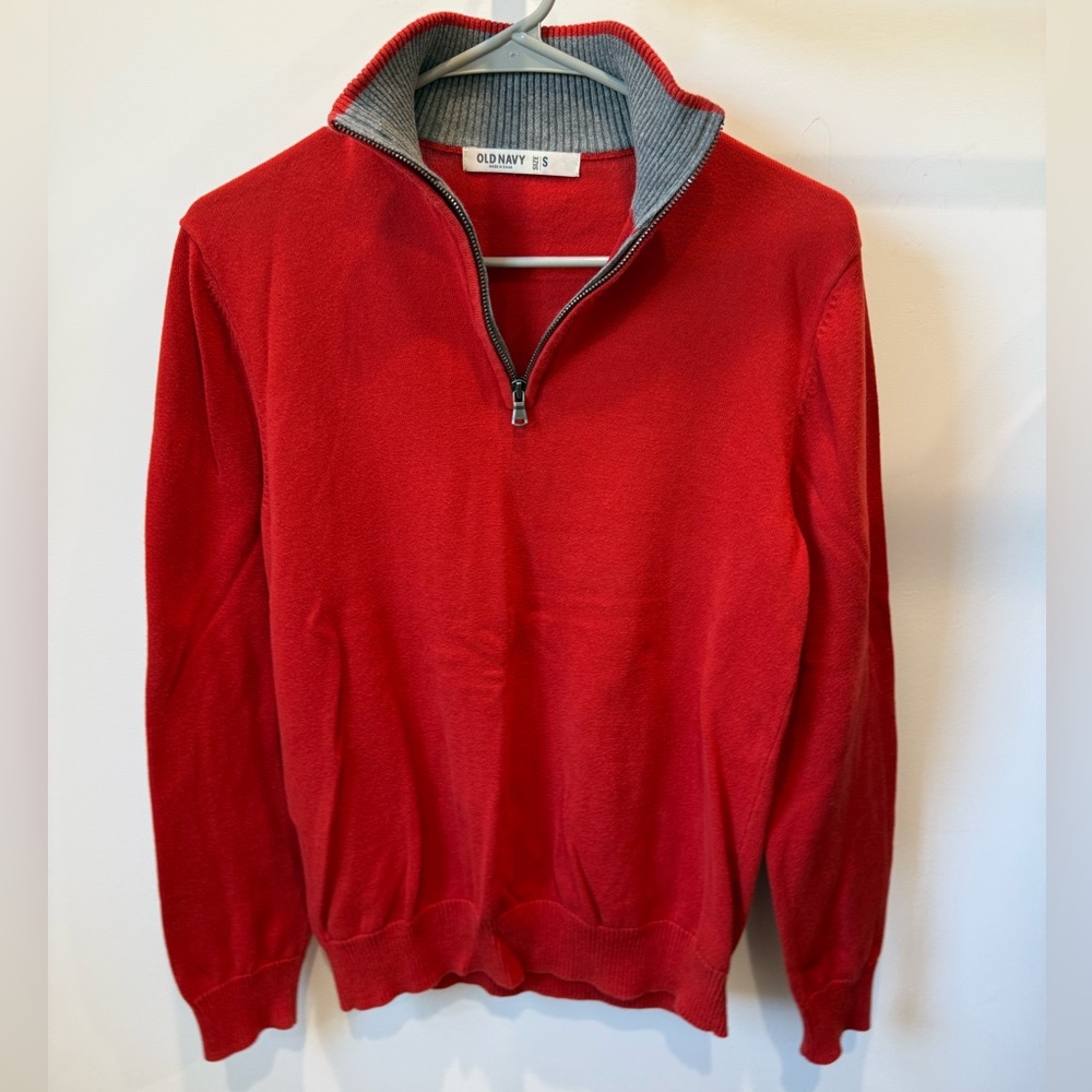 Old Navy Men's Red Quarter-Zip Pullover with Contrast Collar